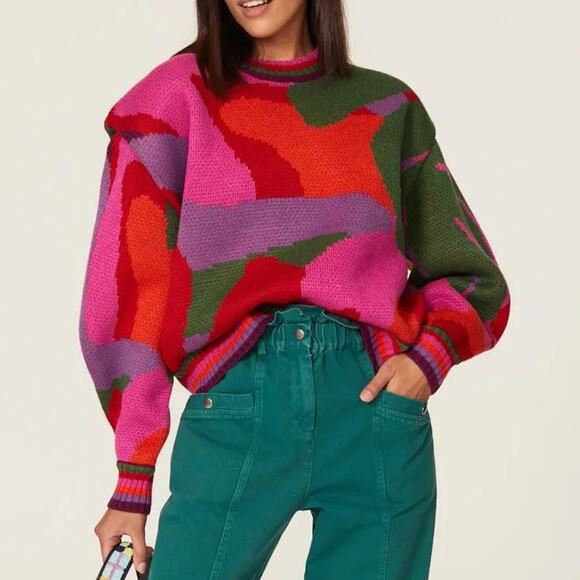 FARM Rio Abstract Scarf Sweater Size Large - Picture 1 of 9